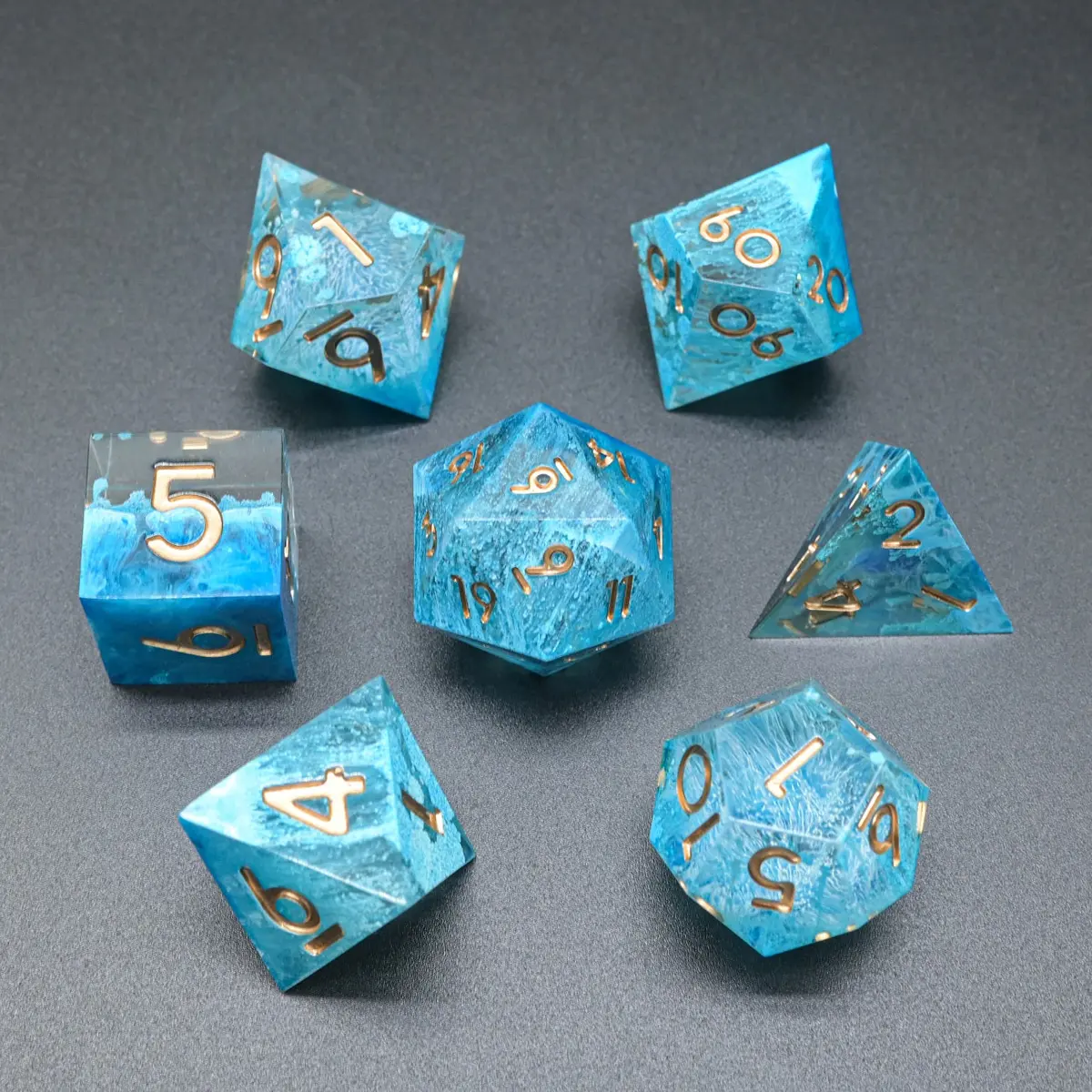 D&D Dice Set Sharp Edge - Snowstorm Blue (Gold) 1