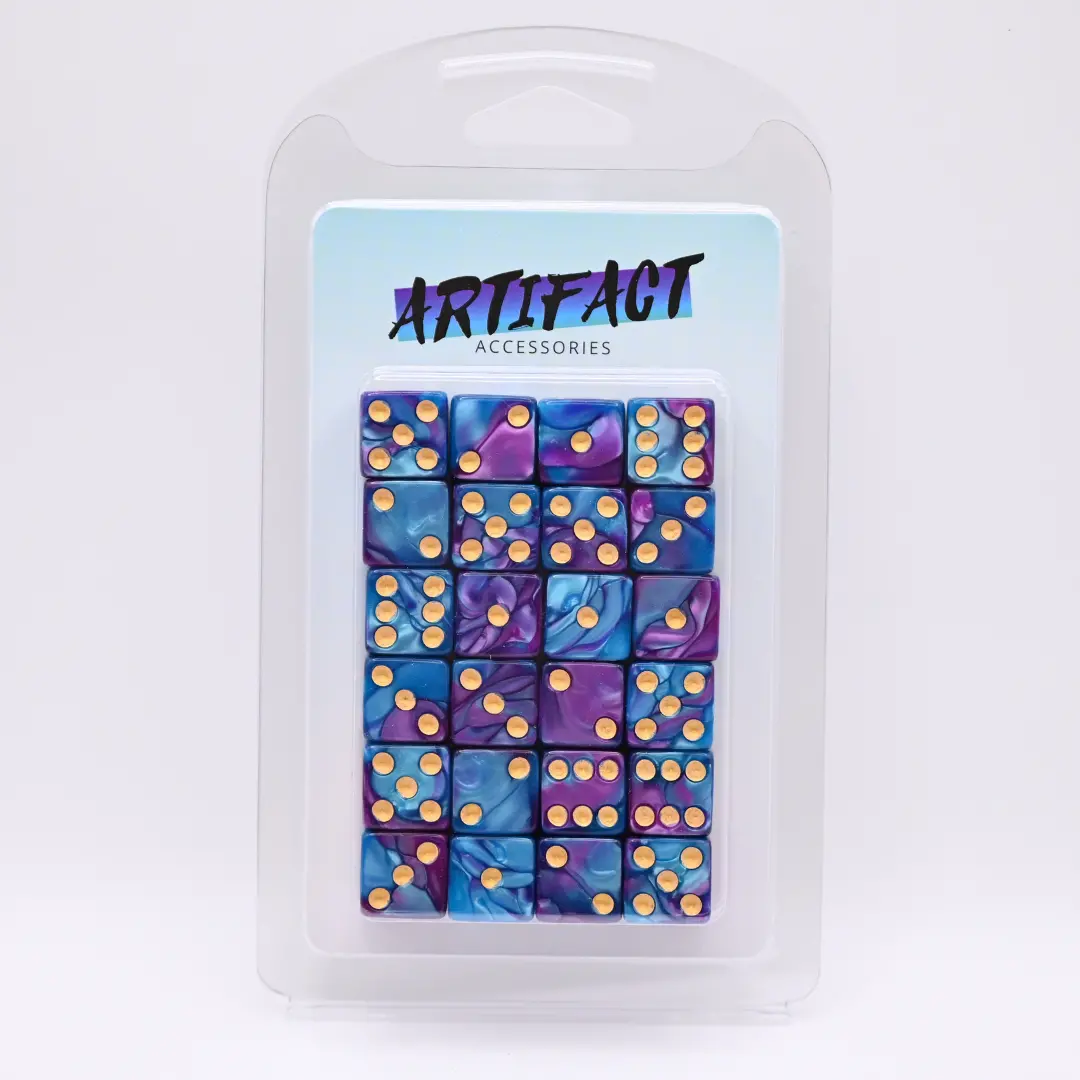 16Mm Dice Square Pearl Teal-Purple (Gold Pips) 2