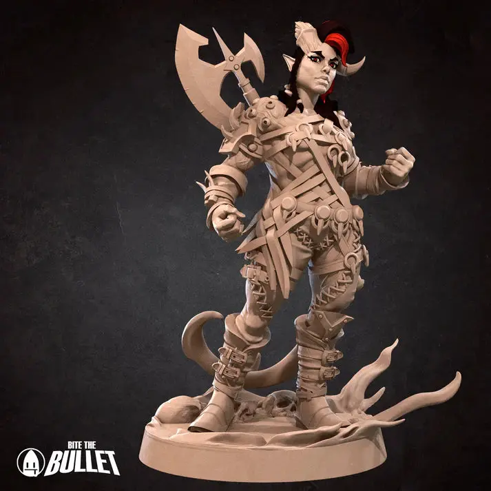 Tiefling Barbarian Female D&D Miniature 1