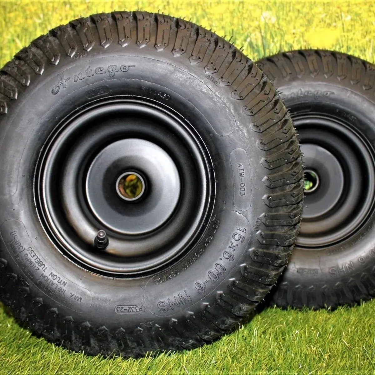 (Set Of 2) Matte Black Universal Fit 15X6.00-6 Tires & Wheels 4 Ply For Lawn & Garden Mower Turf Tires .75" Bearing (Atw-003) 1