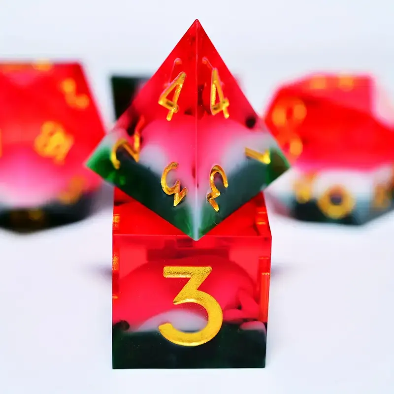 D&D Dice Set Sharp Edge - Watermelon (Gold) 1