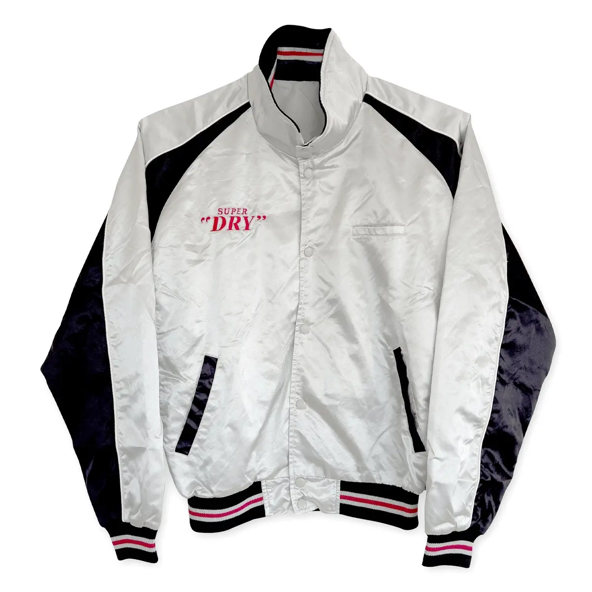 Promotional 1990S Retro Japan Asahi Super Dry Stadium Bomber Jacket Silver 1