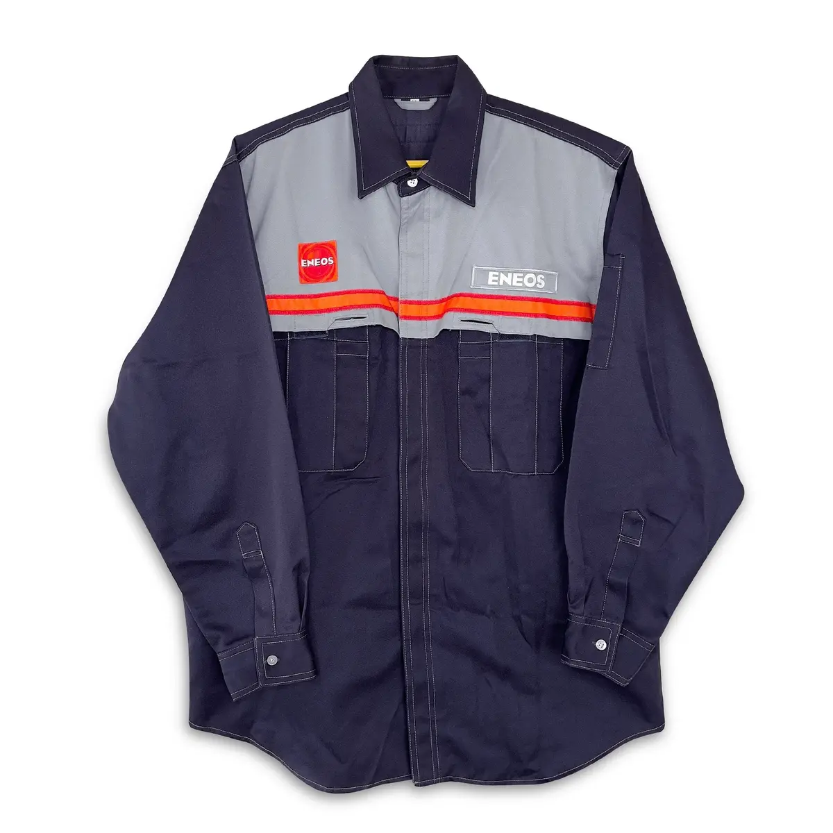 Retro Japan Jdm Eneos Oil Staff Long Sleeve Button Up Shirt Blue 1