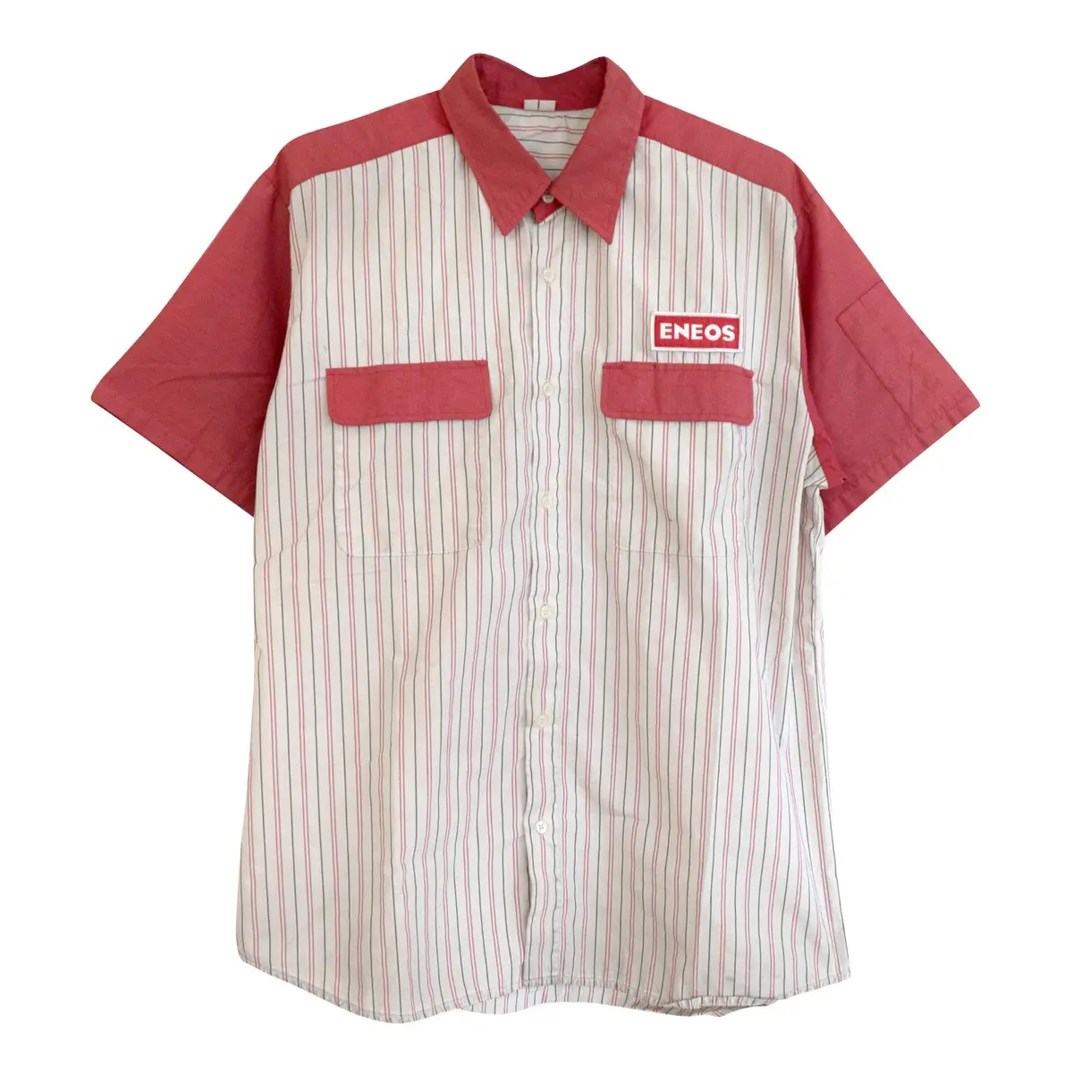 Retro Japan Jdm Genuine Eneos Oil Staff Short Sleeve Button Up Shirt Red 1