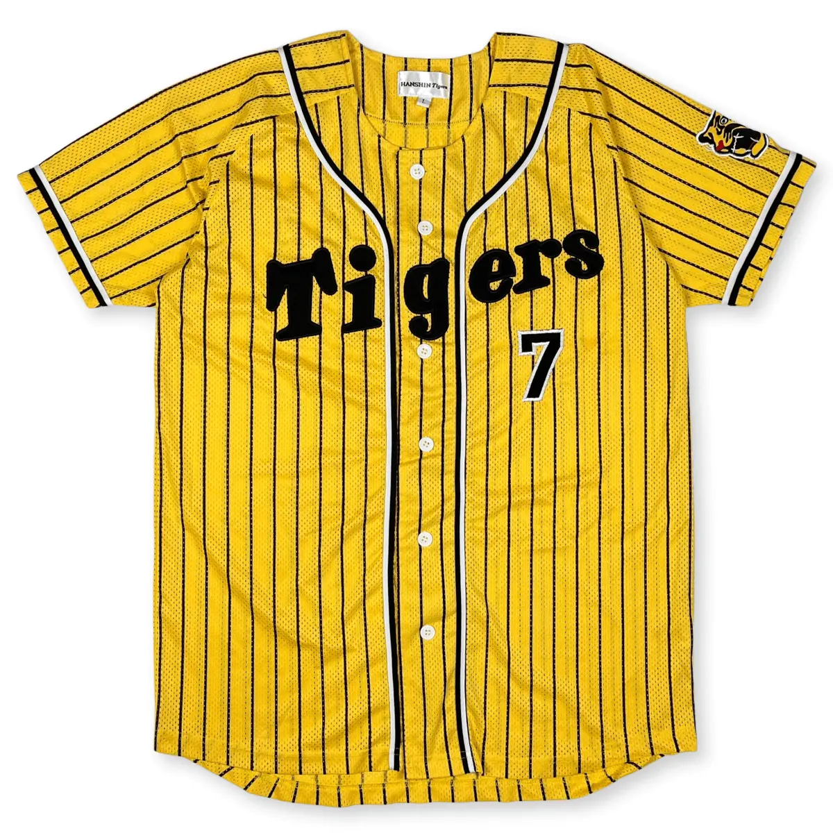 Retro Npb Hanshin Tigers Tsuyoshi Nishioka Pin Stripe Baseball Jersey Yellow #7 1