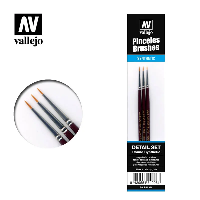 Vallejo Brushes - Detail - Definition Set - Synthetic Fibers (Sizes 4/0; 3/0 & 2/0) 1