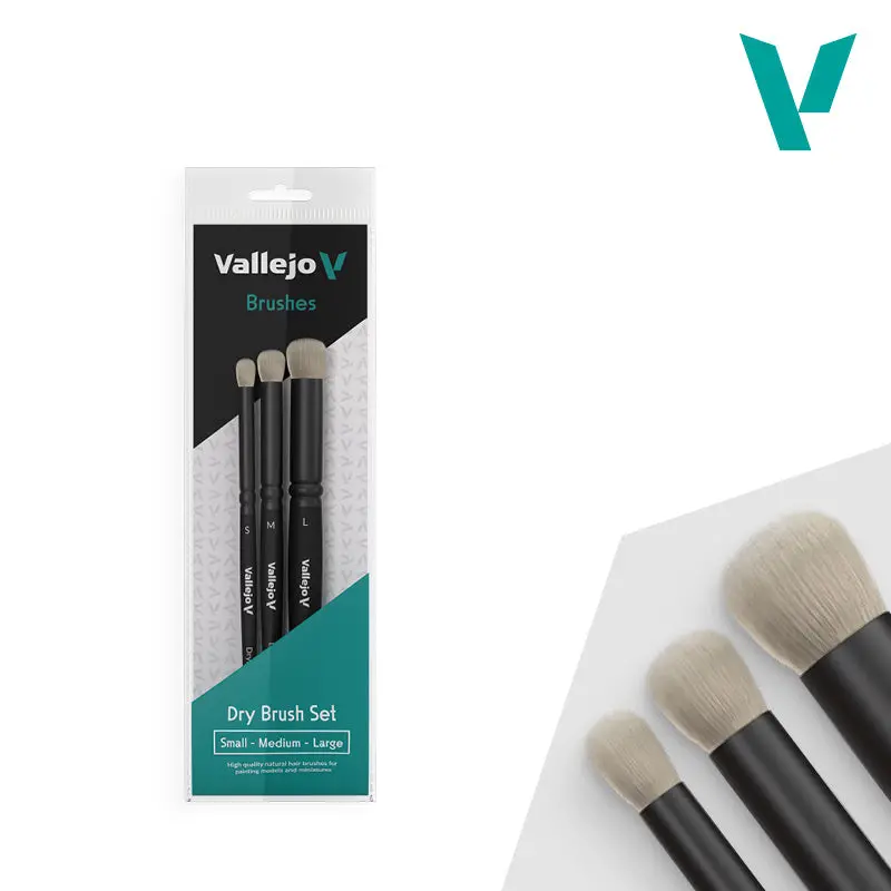 Vallejo Brushes - Dry Brush - Dry Brush Set - Natural Hair (S, M & L) 1