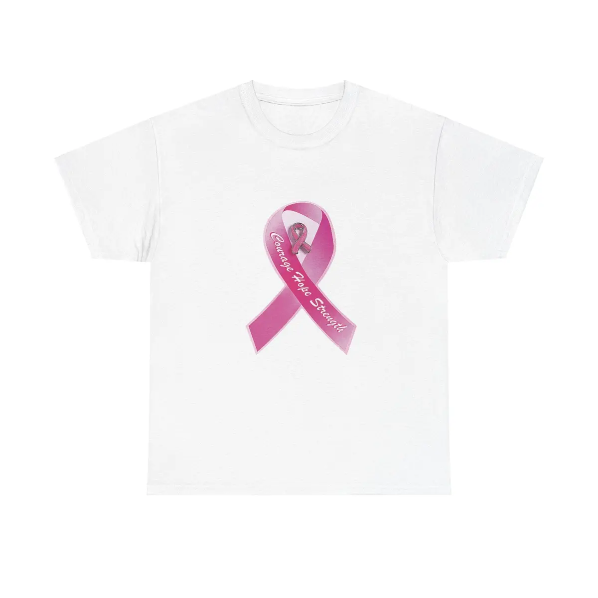 Breast Cancer Awareness Courage Hope Strength Ribbonunisex Heavy Cotton Tee 1